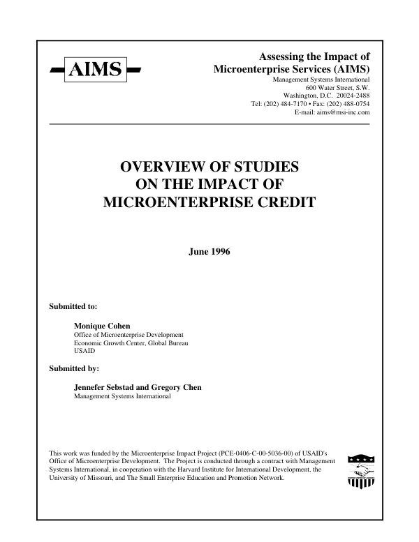 Overview of studies on the impact of microenterprise credit