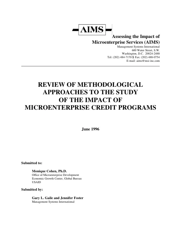 Review of methodological approaches to the study of the impact of microenterprise credit programs