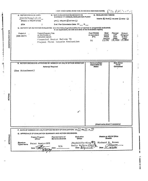 First interim evaluation : financial sector reform program technical assistance project -- Bangladesh