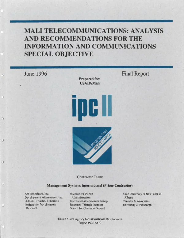 Mali telecommunications : analysis and recommendations for the information and communications special objective