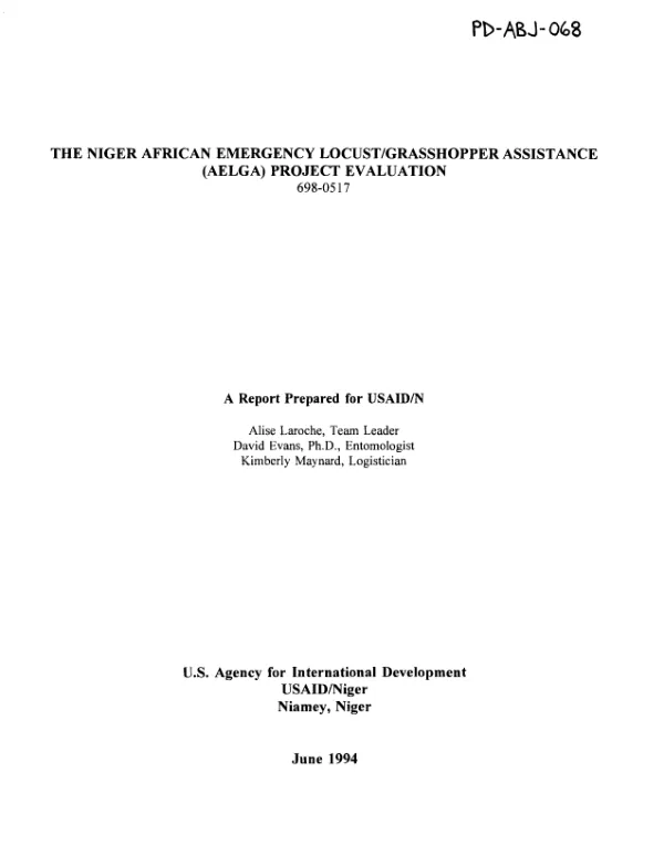 Niger African emergency locust/grasshopper assistance (AELGA) project evaluation