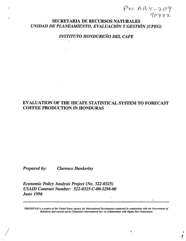 Evaluation of the IHCAFE [Honduran Institute of Coffee] statistical system to forecast coffee production in Honduras