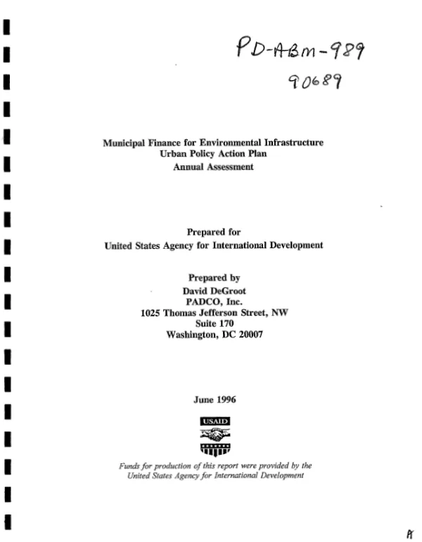 Municipal finance for environmental infrastructure : urban policy action plan -- annual assessment