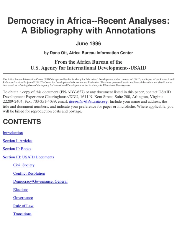 Democracy in Africa -- recent analyses : a bibliography with annotations