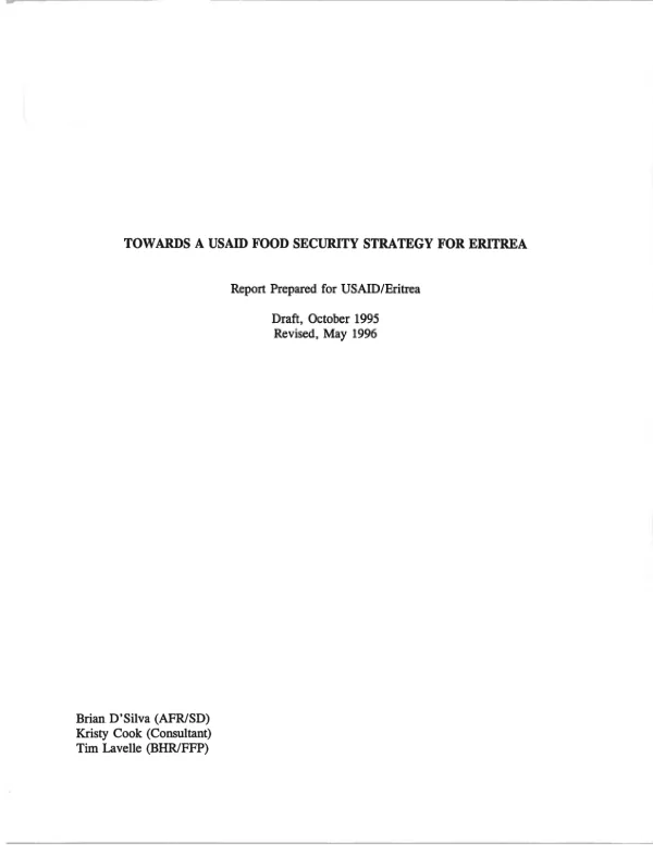 Towards a USAID food security strategy for Eritrea