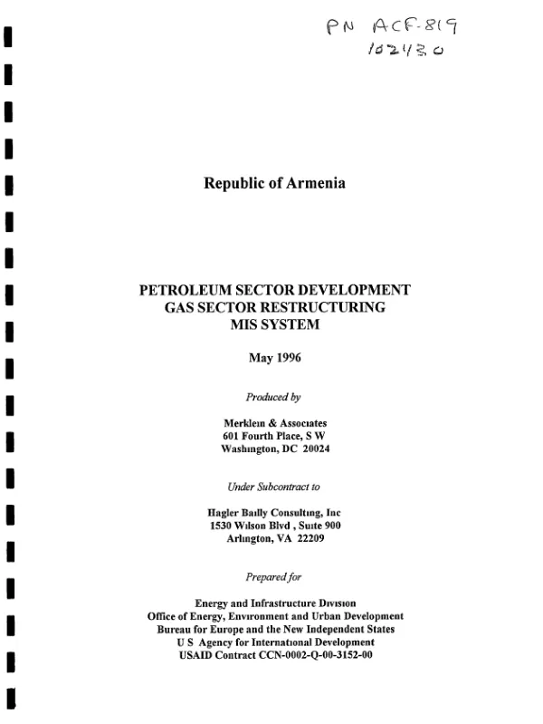 Republic of Armenia : petroleum sector development -- gas sector restructuring : MIS [management information system] system