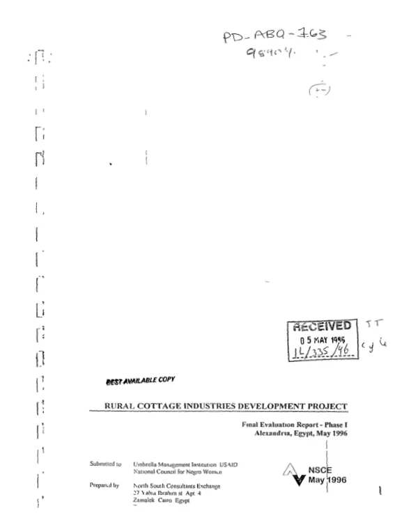 Rural cottage industries development project : final evaluation report - phase I