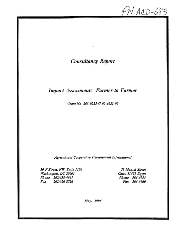 Consultancy report : impact assessment -- farmer to farmer