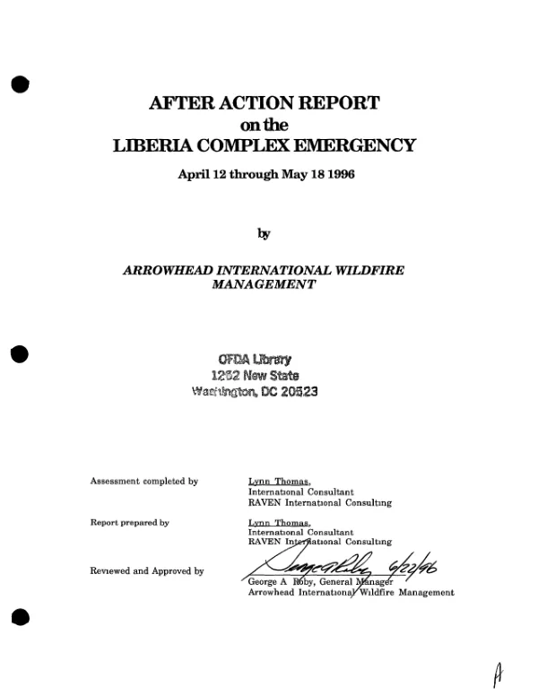 After action report on the Liberia complex emergency
