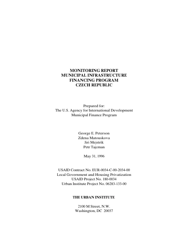Monitoring report : municipal infrastructure financing program -- Czech Republic