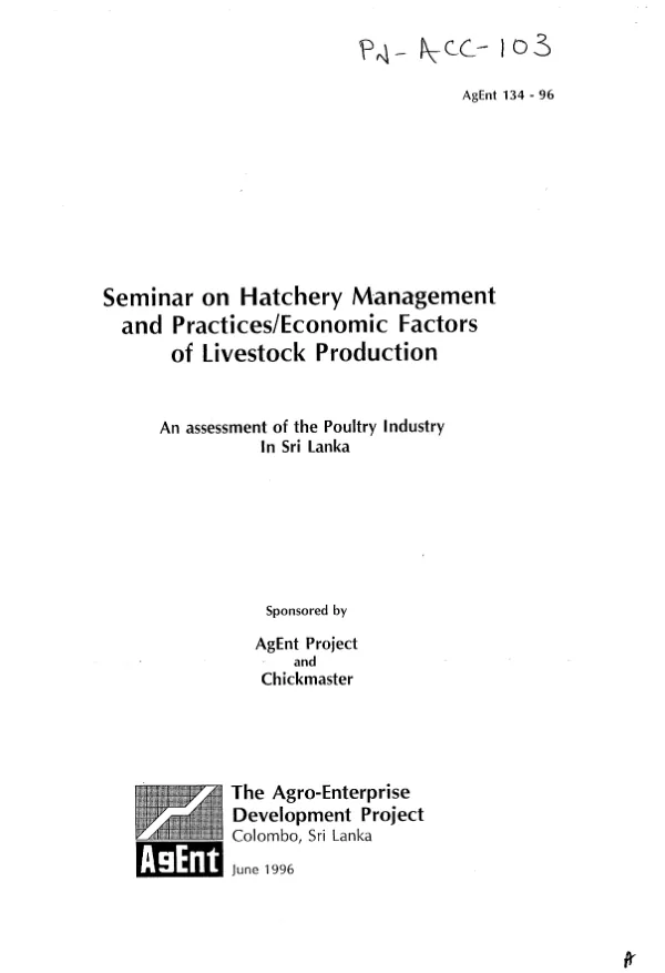 Assessment of the poultry industry in Sri Lanka