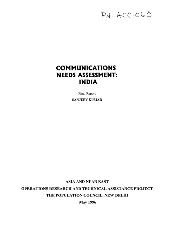 Communication needs assessment : India -- final report