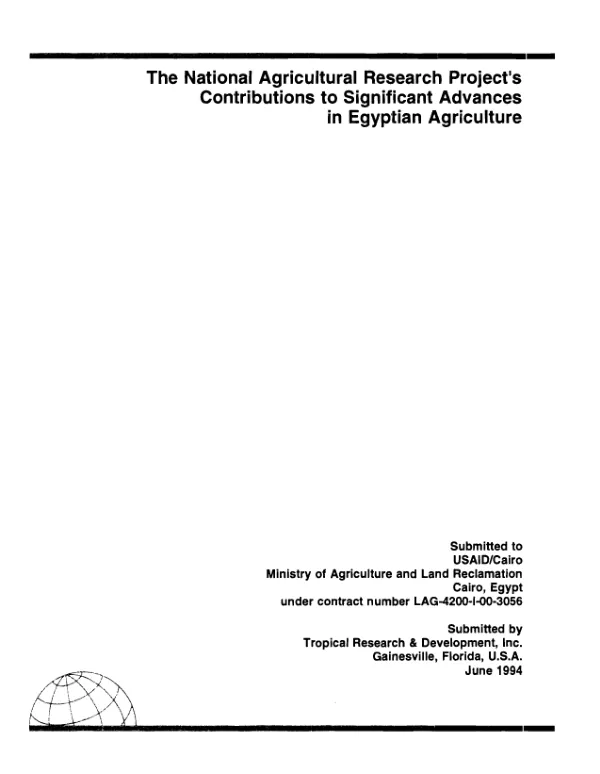 National agricultural research project's contributions to significant advances in Egyptian agriculture : report of a 1994 USAID-sponsored mission to evaluate the national agricultural research project in Egypt