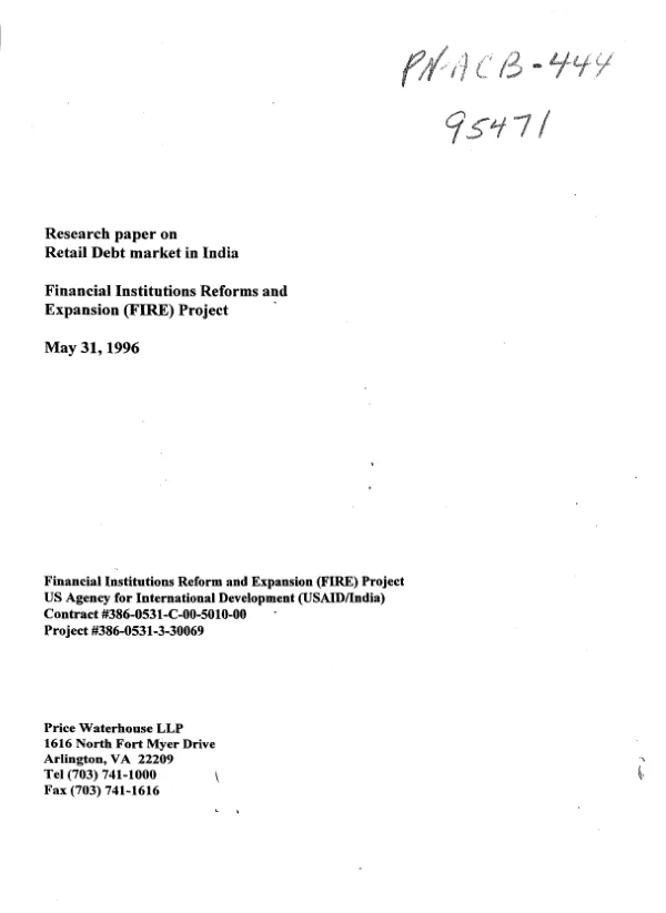 Research paper on retail debt market in India : financial institutions reform and expansion (FIRE) project