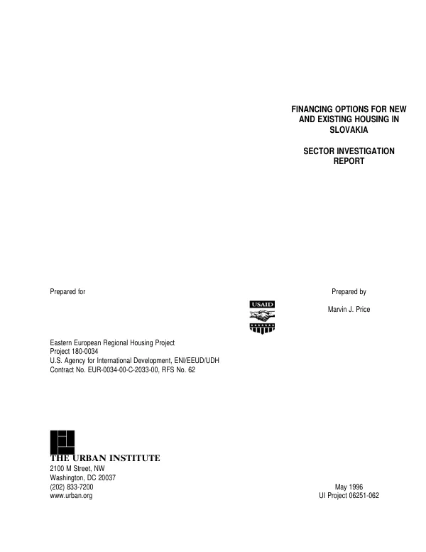 Financing options for new and existing housing in Slovakia : sector investigation report