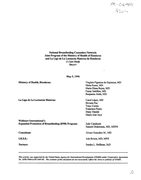 National Breastfeeding Counselors Network : joint program of the Ministry of Health of Honduras and La Liga de la Lactancia Materna de Honduras : a case study
