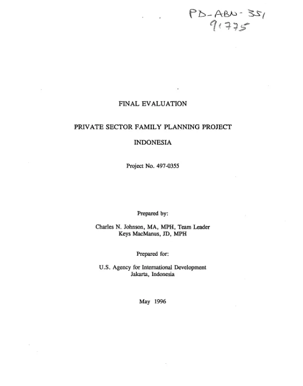 Final evaluation : private sector family planning project -- Indonesia : project no. 497-0355