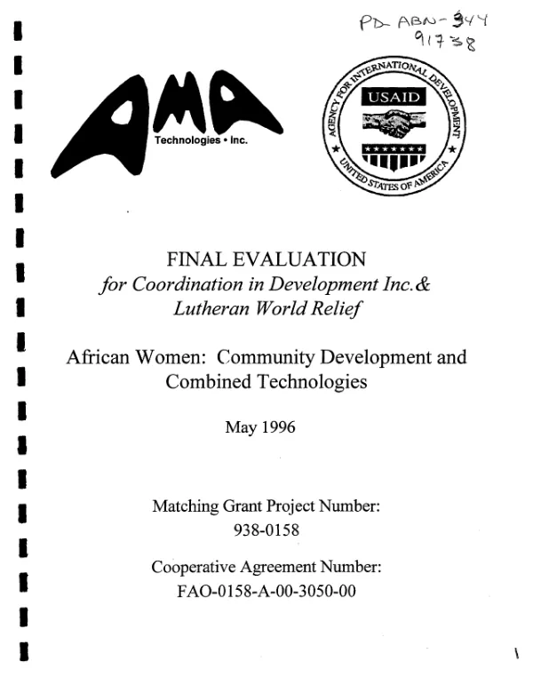Final evaluation for Coordination in Development Inc. and Lutheran World Relief -- African women : community development and combined technologies