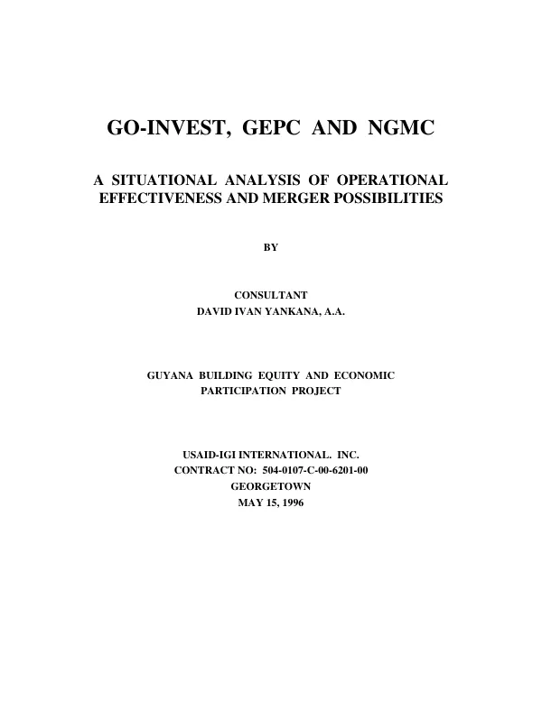 GO-INVEST, GEPC and NGMC : a situational analysis of operational effectiveness and merger possibilities