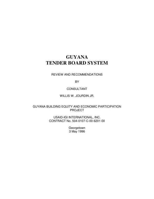 Guyana tender board system : review and recommendations