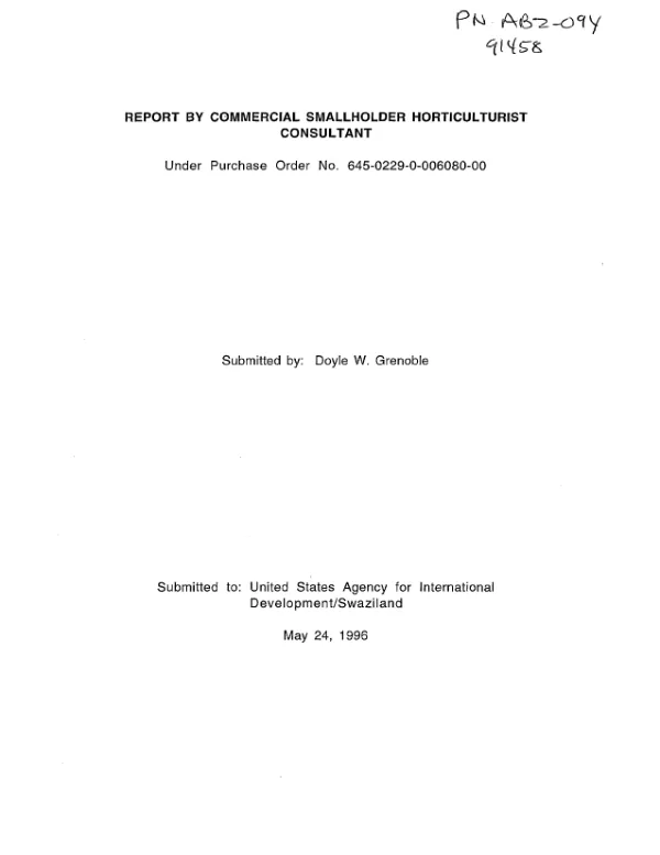 Report by commercial smallholder horticulturist consultant under purchase order no. 645-0229-O-00-6080-00