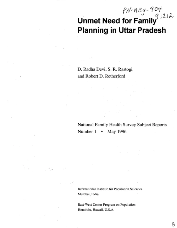 Unmet need for family planning in Uttar Pradesh