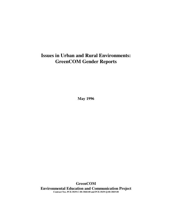 Issues in urban and rural environments : GreenCOM gender reports
