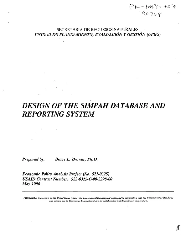 Design of the SIMPAH [sistema de informacion de mercado de Honduras] database and reporting system