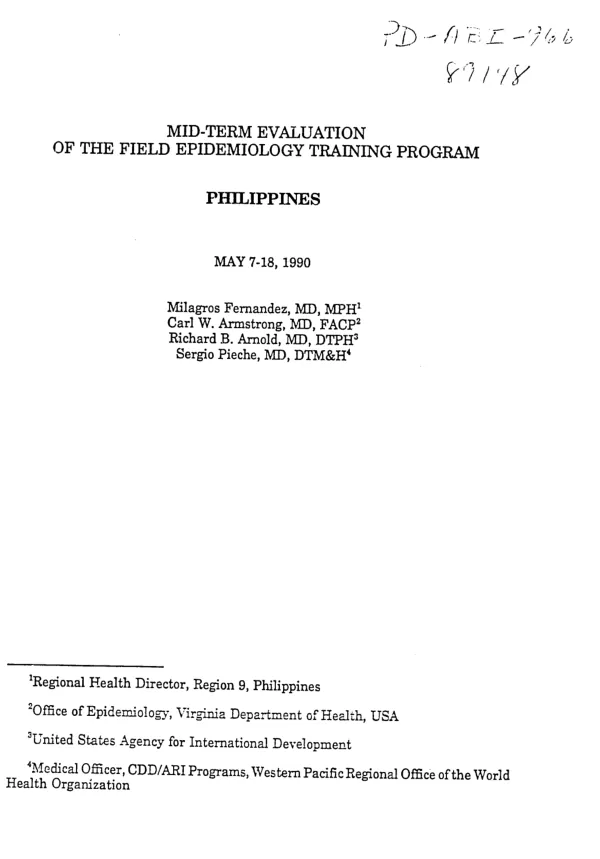 Mid-term evaluation of the field epidemiology training program : Philippines