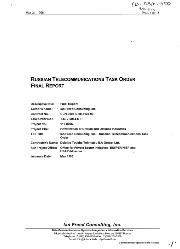 Russian telecommunications task order : final report