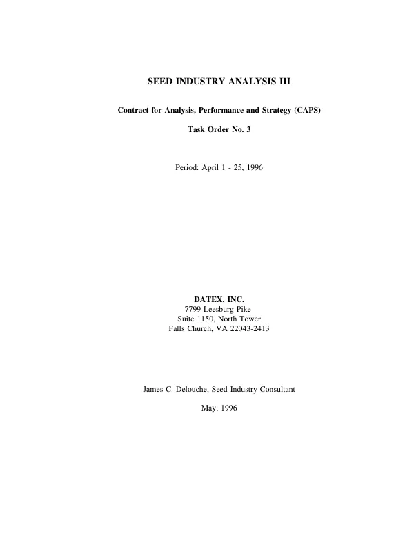 Seed industry analysis III : contract for analysis, performance and strategy