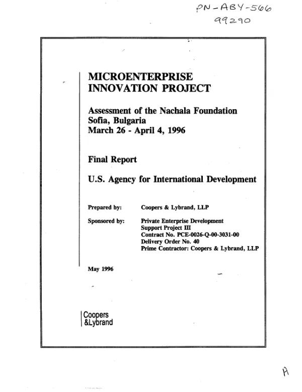 Microenterprise innovation project : assessment of the Nachala Foundation, Sofia, Bulgaria, March 26-April 4, 1996 -- final report
