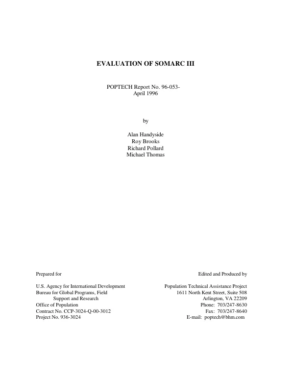 Evaluation of the social marketing for change (SOMARC III) project (936-3051)