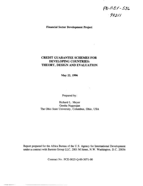 Credit guarantee schemes for developing countries : theory, design and evaluation