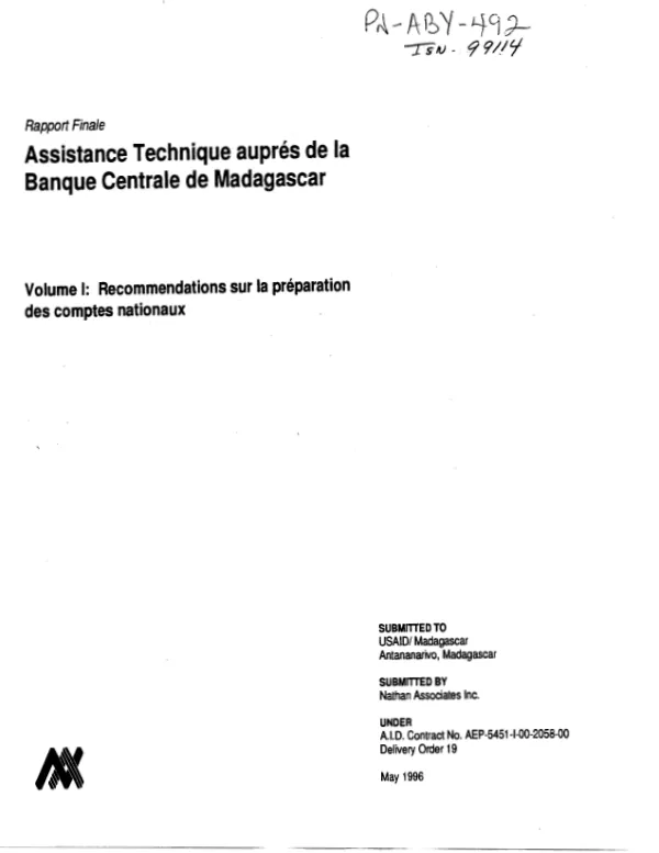 Rapport finale : assistance technique aupres de la Banque Centrale de Madagascar