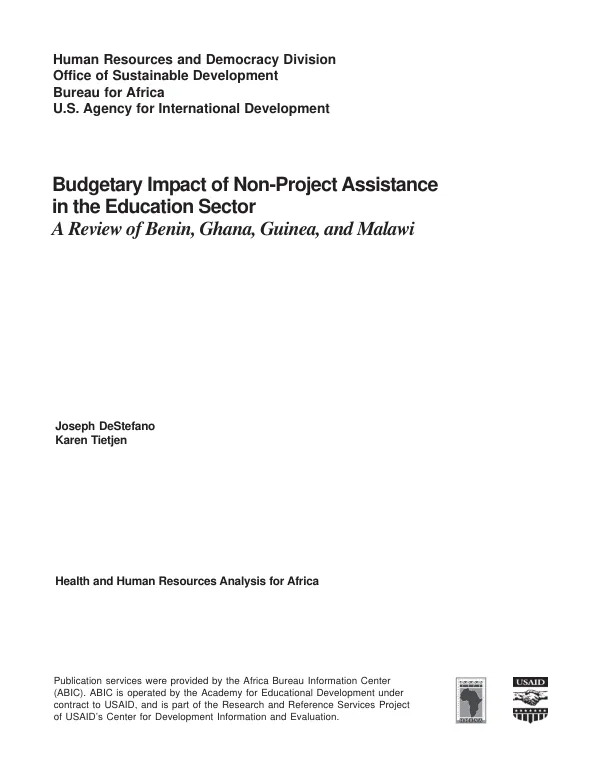 Budgetary impact of non-project assistance in the education sector : a review of Benin, Ghana, Guinea, and Malawi
