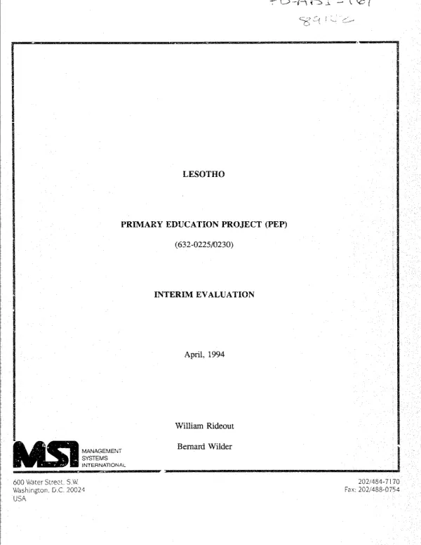 Lesotho : primary education project (PEP) (632-0225/0230) -- interim evaluation