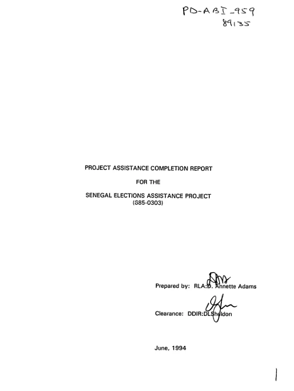 Project assistance completion report for the Senegal elections assistance project (685-0303)