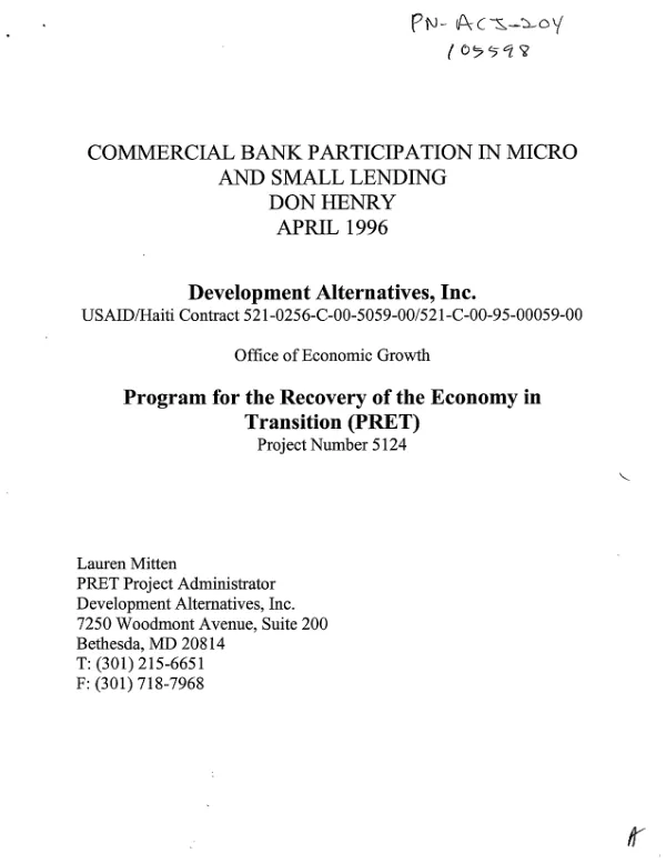 Commercial bank participation in micro and small lending