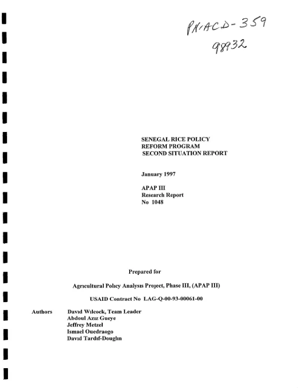 Senegal rice policy reform program : second situation report