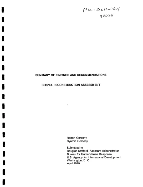 Summary of findings and recommendations : Bosnia reconstruction assessment