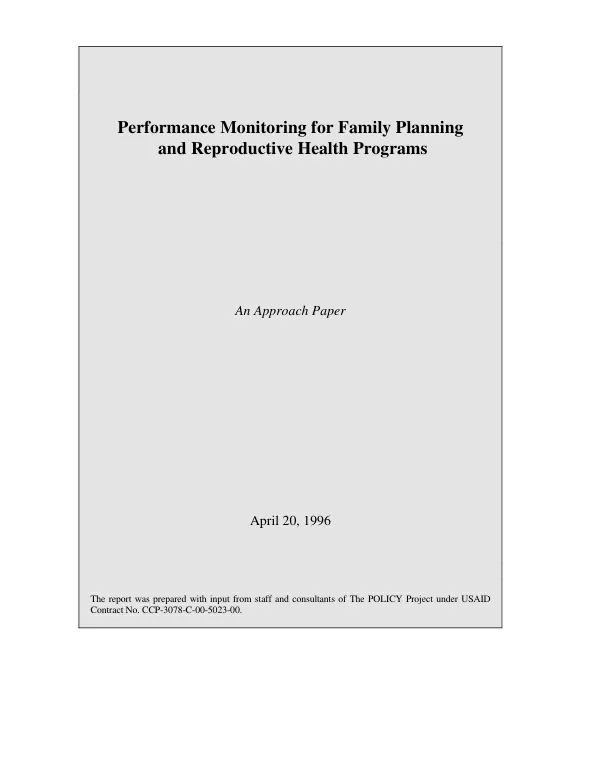 Performance monitoring for family planning and reproductive health programs : an approach paper