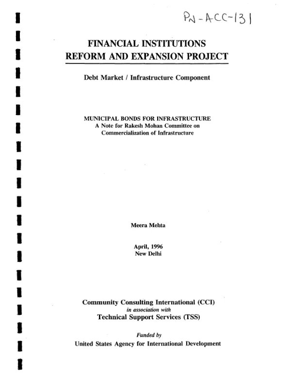 Municipal bonds for infrastructure : a note for Rakesh Mohan Committee on Commercialization of Infrastructure