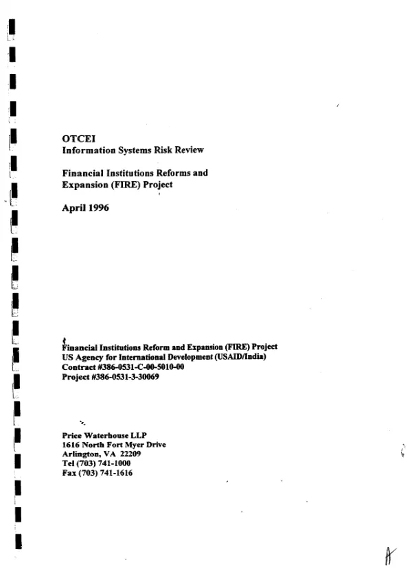 OTCEI [Over the Counter Exchange of India] information systems risk review : financial institutions reform and expansion project