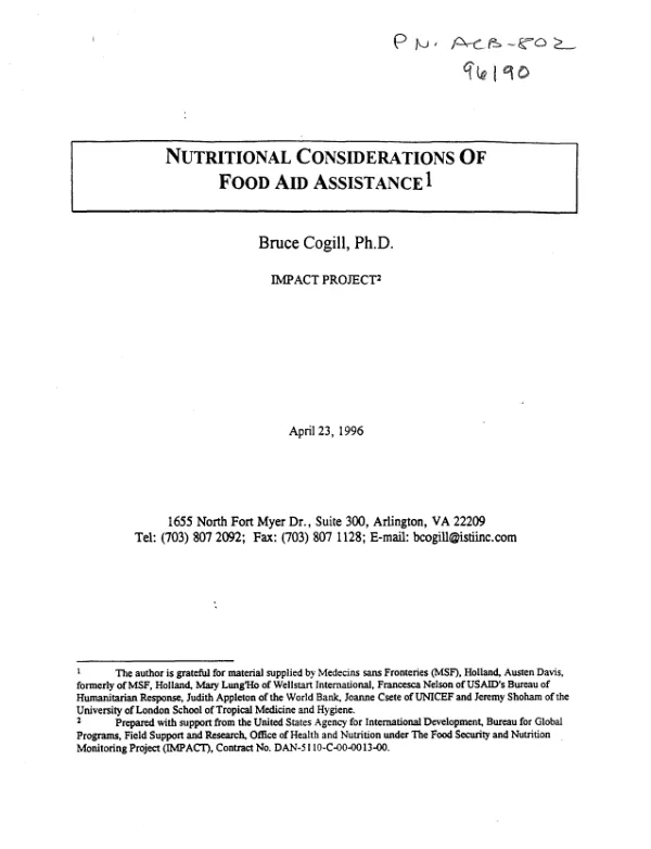 Nutritional considerations of food aid assistance