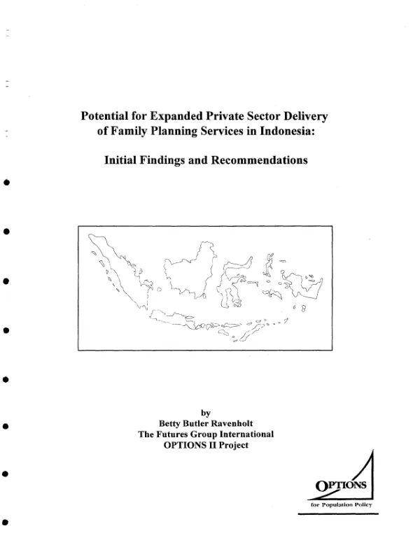 Potential for expanded private sector delivery of family planning services in Indonesia : initial findings and recommendations