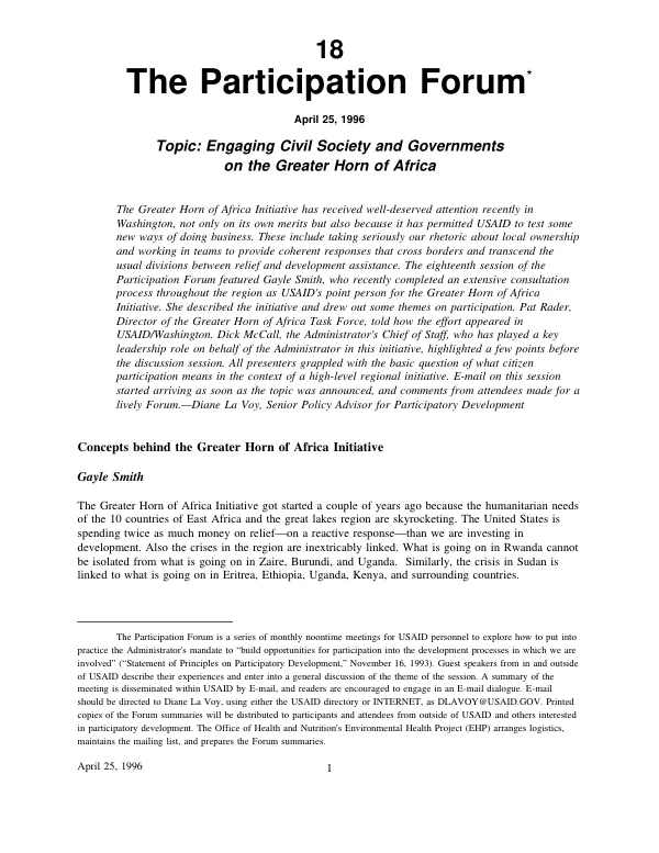 Engaging civil society and governments on the Greater Horn of Africa
