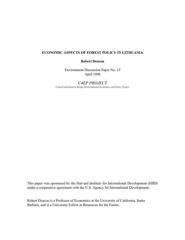 Economic aspects of forest policy in Lithuania