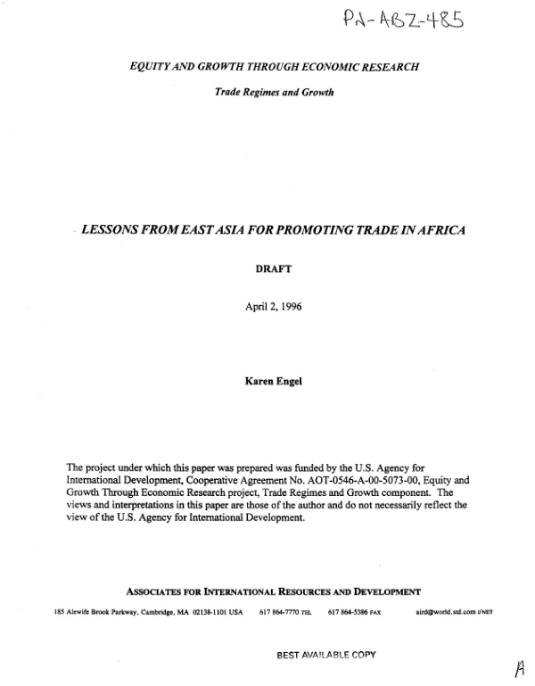 Lessons from East Asia for promoting trade in Africa