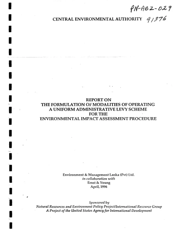 Report on the formulation of modalities of operating a uniform administrative levy scheme for the environmental impact assessment procedure